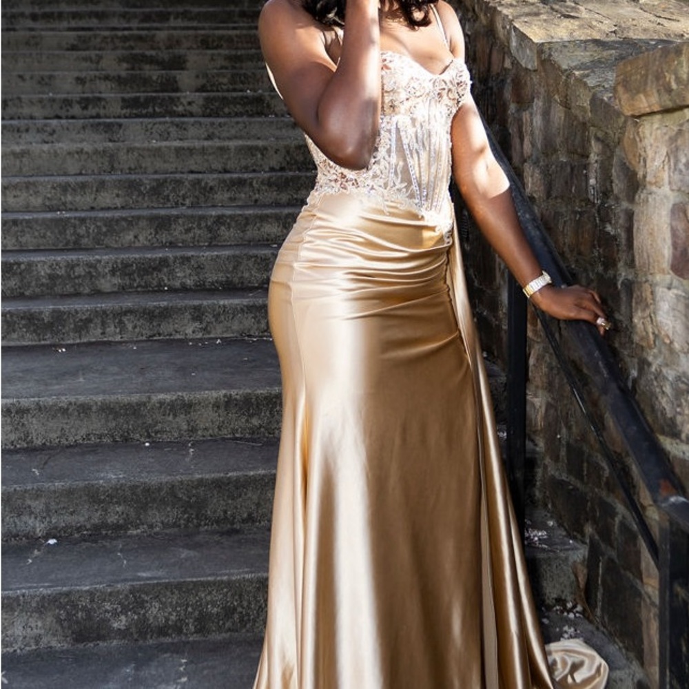 Glamorous Satin Gold Prom Dress